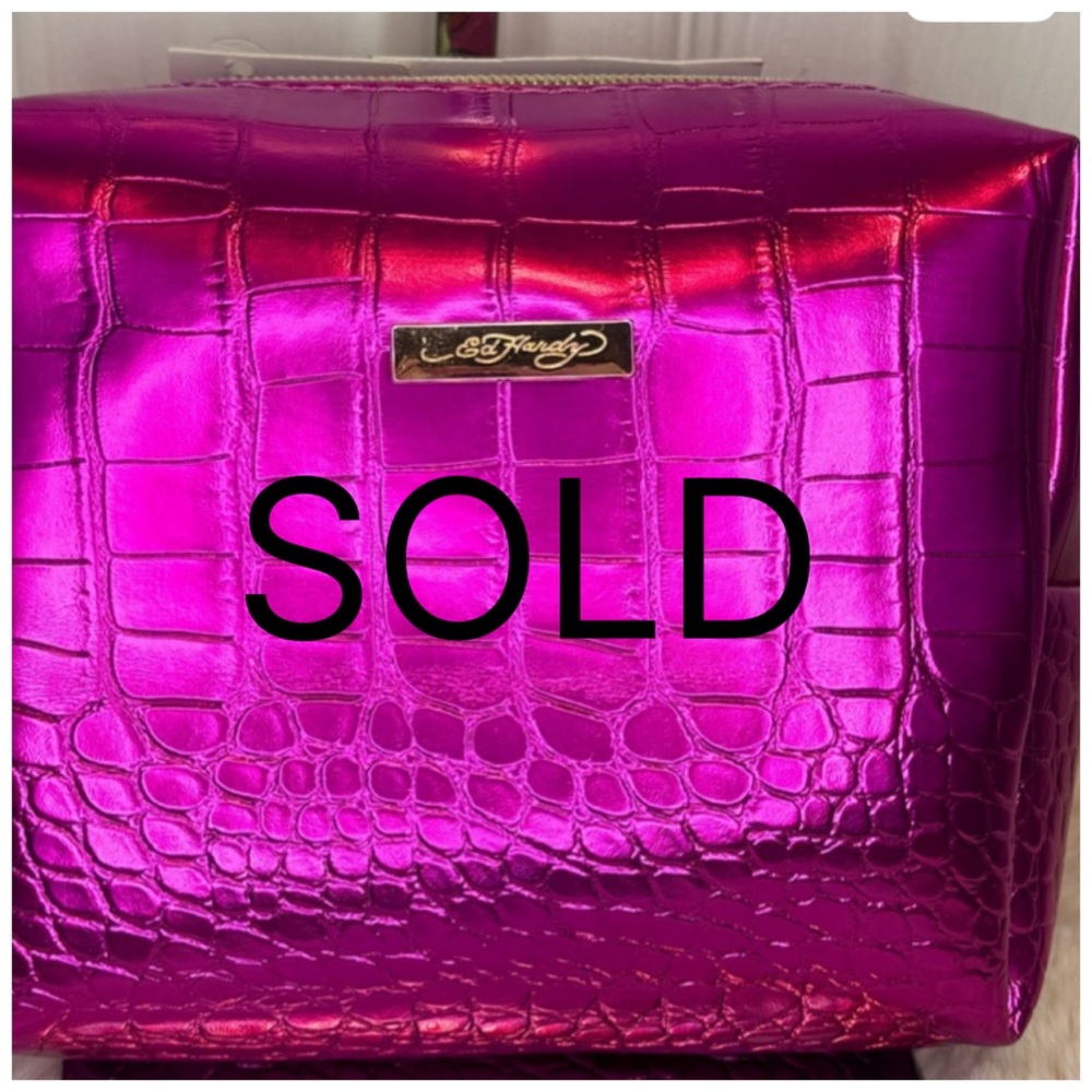 🌷SOLD🌷ED HARDY CROCODILE EMBOSSED PINK BAG - Picture 1 of 14